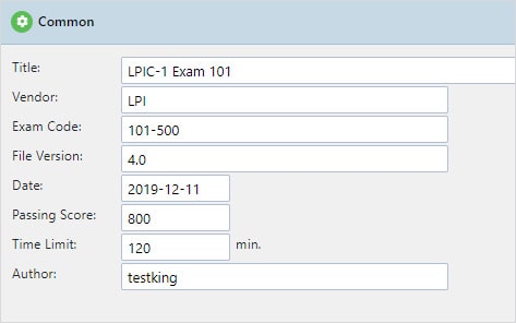 ExamStudio Editor - Test file info